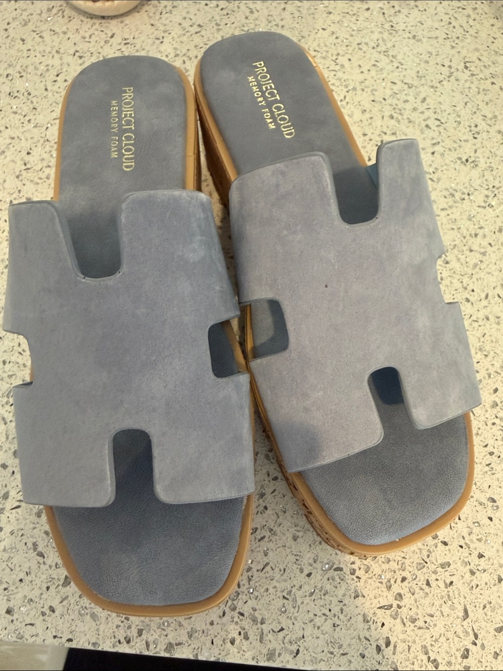 PROJECT CLOUD Memory Foam Suede Slide Sandals — Light Blue size 8